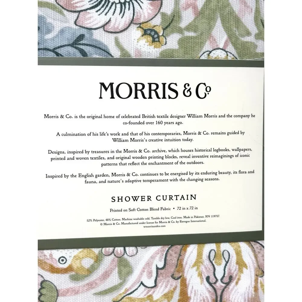 William Morris & Co Bird Strawberry Thief Shower Curtain Fabric 72x72” Pink Blue